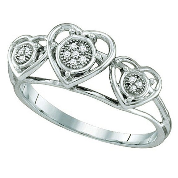 Dazzlingrock Collection 0.03 Carat (ctw) 10k Round White Diamond Ladies Three Hearts Promise Ring, White Gold