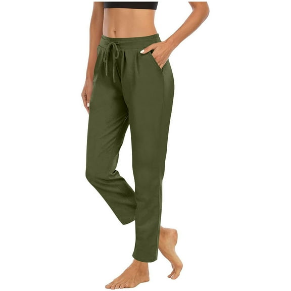 Qulqfy Yoga Womens Pants Baggy Green Workout High Waisted Drawstring Petite Athletic Sweatpants Pants for Teen Girls L