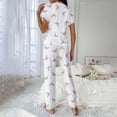 thumbnail image 5 of QQAMB Women Lounge Set Two Piece Pajamas Casual Print Short Sleeve Nightwear Sets Loose Lace V-Neck Sleepwear Set Pink M, 5 of 8