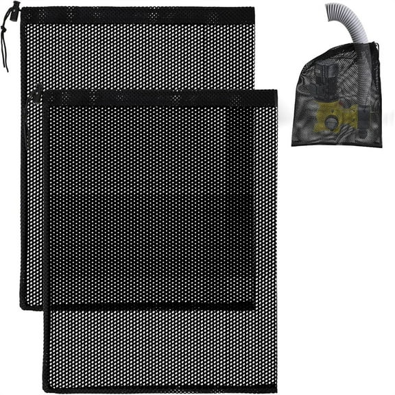 Triani 2Pcs Pond Pump Filter Bag 12"x 16" Filter Pump Barrier Bag with Drawstring Black Media Bag Large Pump Mesh Bag for Outdoor Water Ponds Filters