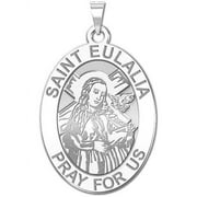 Picturesongold.Com Saint Eulalia Oval Religious Medal Necklace Pendants - 2/3 inch Size of Dime, Solid 14K White Gold