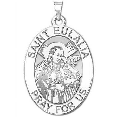 Picturesongold.Com Saint Eulalia Oval Religious Medal Necklace Pendants - 2/3 inch Size of Dime, Solid 14K White Gold