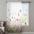 thumbnail image 3 of Wild Flowers Semi Sheer Curtains Drapes for Living Room,Bedroom,French Doors Window 108 Inches Long,Spring Butterfly Watercolor Country Floral Rod Pocket Chiffon Curtain Drapery Voile Draperies Panel, 3 of 8