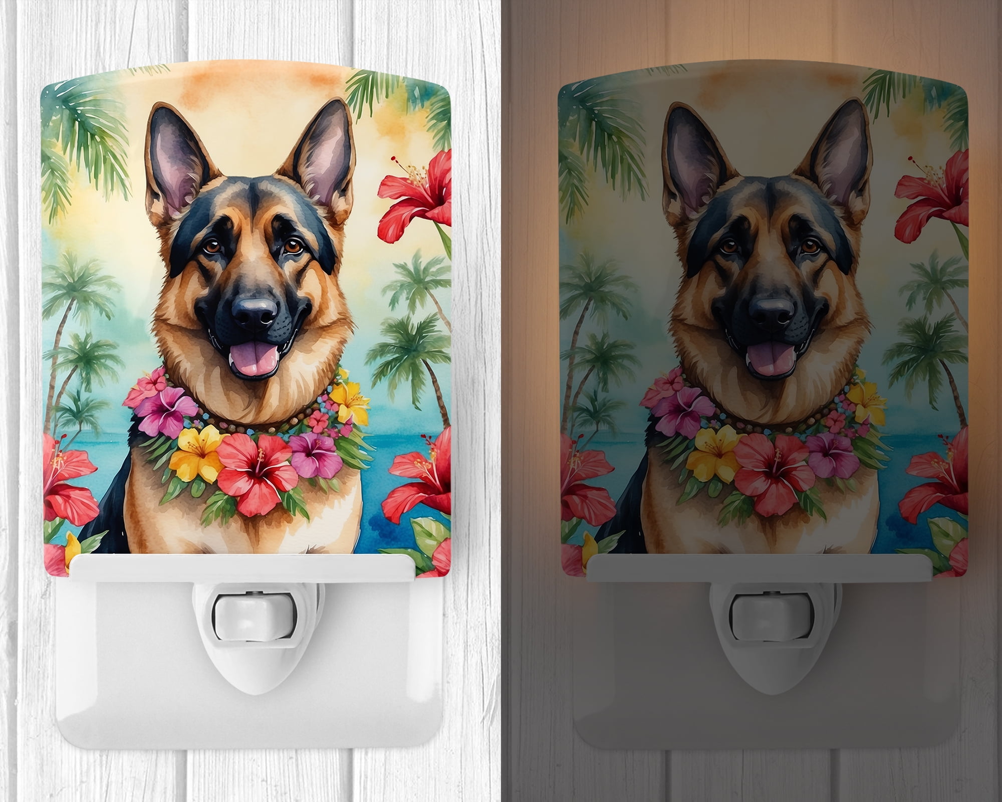 German Shepherd Luau Ceramic Night Light 4 in x 6 in