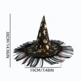 thumbnail image 3 of Halloween Gold Print Witch Hat with Fringe Trim, Pointed Wizard Style, Unisex Holiday Clothing Accessory, 3 of 6