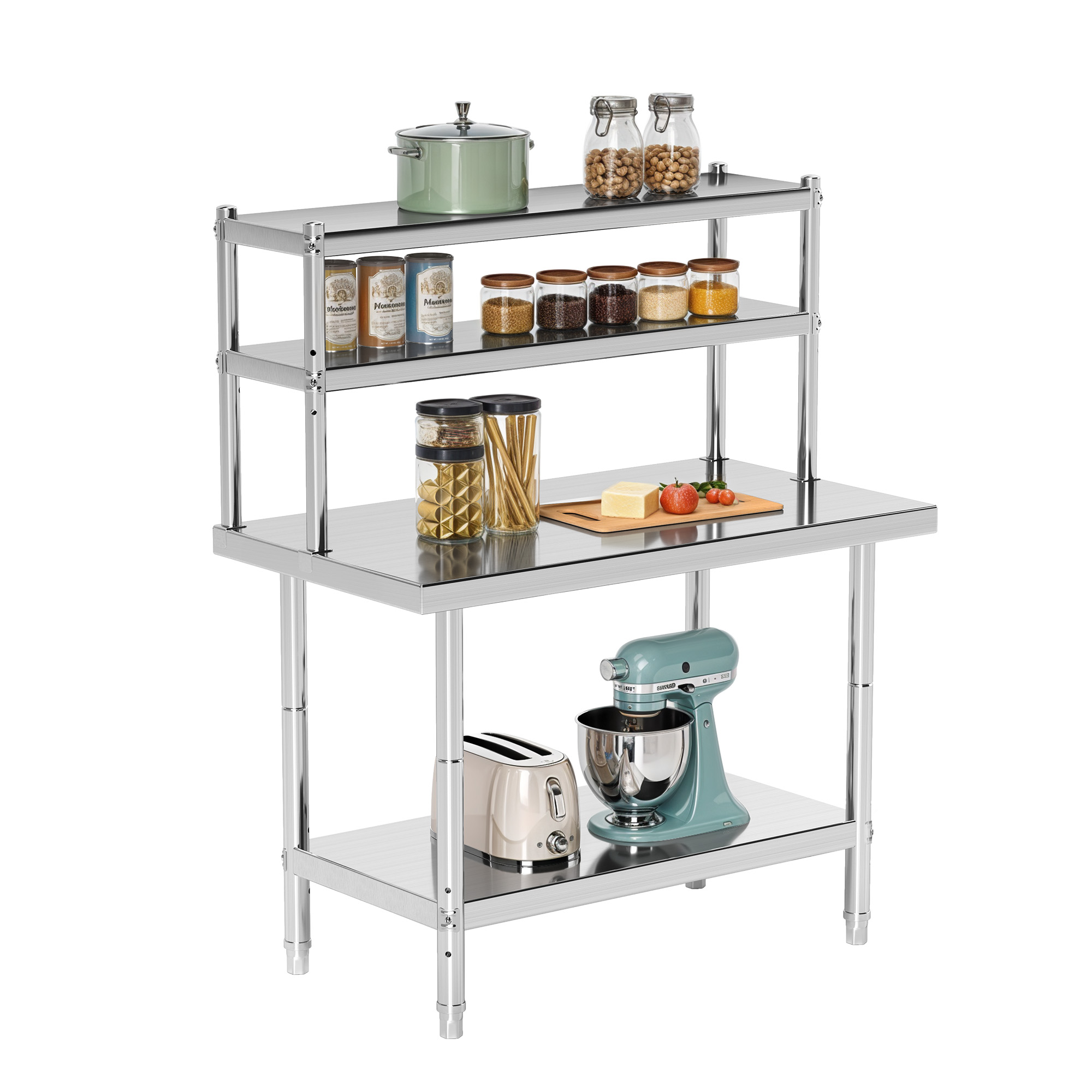 Uforic Stainless Steel Table with Overshelves, 30" X 24" Work Table with 30" X 12" Shelf, Metal Table Prep Table for Home Kitchen Restaurant Garage Warehouse