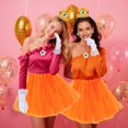 thumbnail image 2 of 5-Piece Orange Princess Cosplay Set for Women, Pink Tutu Skirt Costume Accessories with Gold Sequin Crown, Gloves & Gem Jewelry for Halloween Dress-Up, 2 of 6