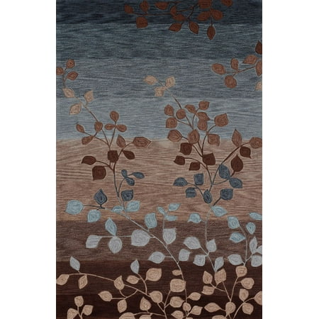 Mocha Rum - Berkley Ease Area Rugs - SD1 Transitional Casual Mocha Leaves Vines Stripes Rug