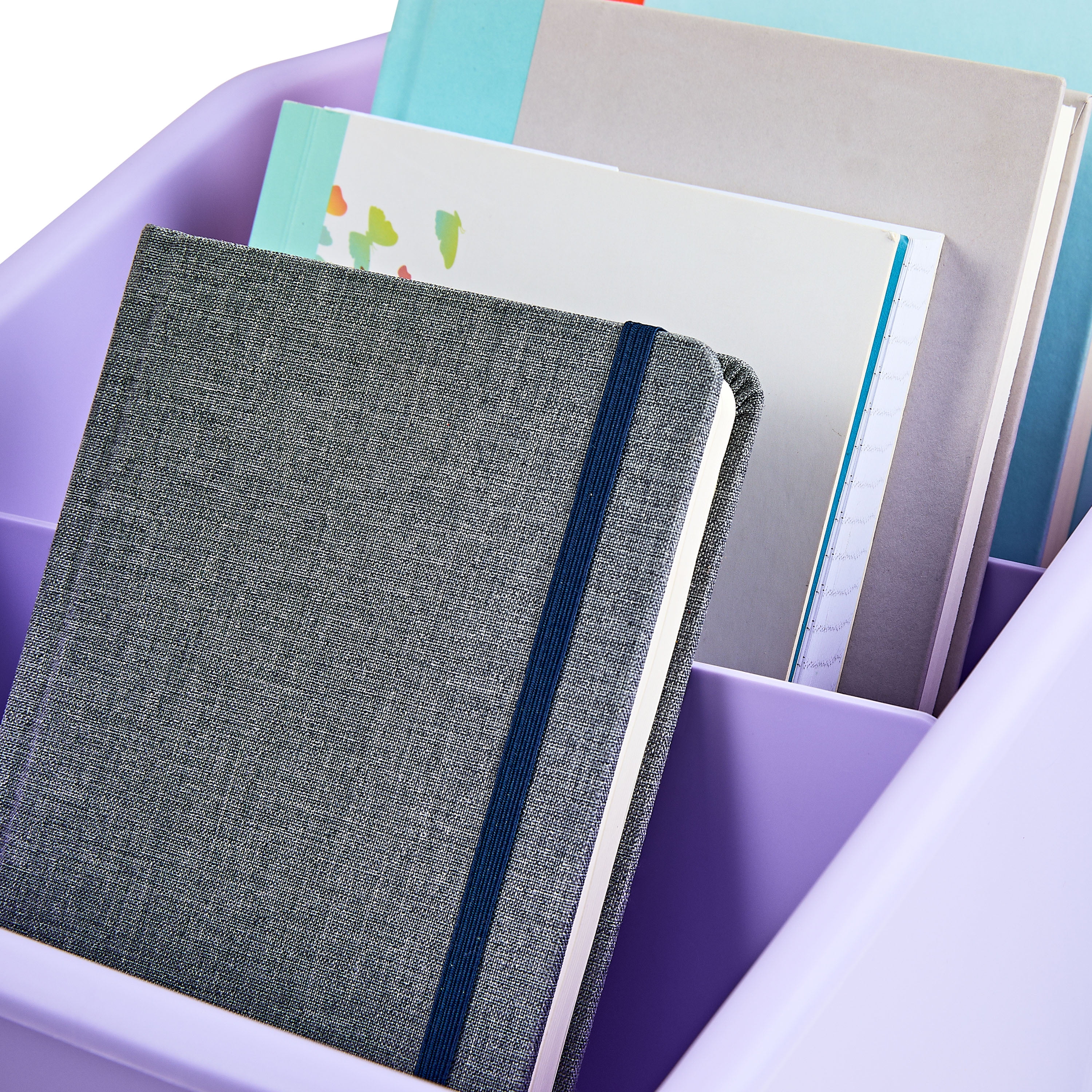 (6 pack) Pen+Gear Large Book Bin with 2 Removable Dividers, Desktop Organizer, Lavender