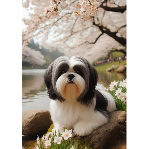 Shih Tzu Black/White - Best of Breed DCR Spring House Size is 28" x 40" Flag