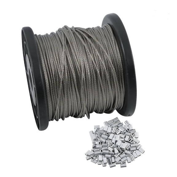 netuera 328FT 1/16 Inch Stainless Steel Wire Rope 7 X 7 Strand Construction with 150 Sleeves Widely Used in Clotheslines, Decorative Hanging, Etc