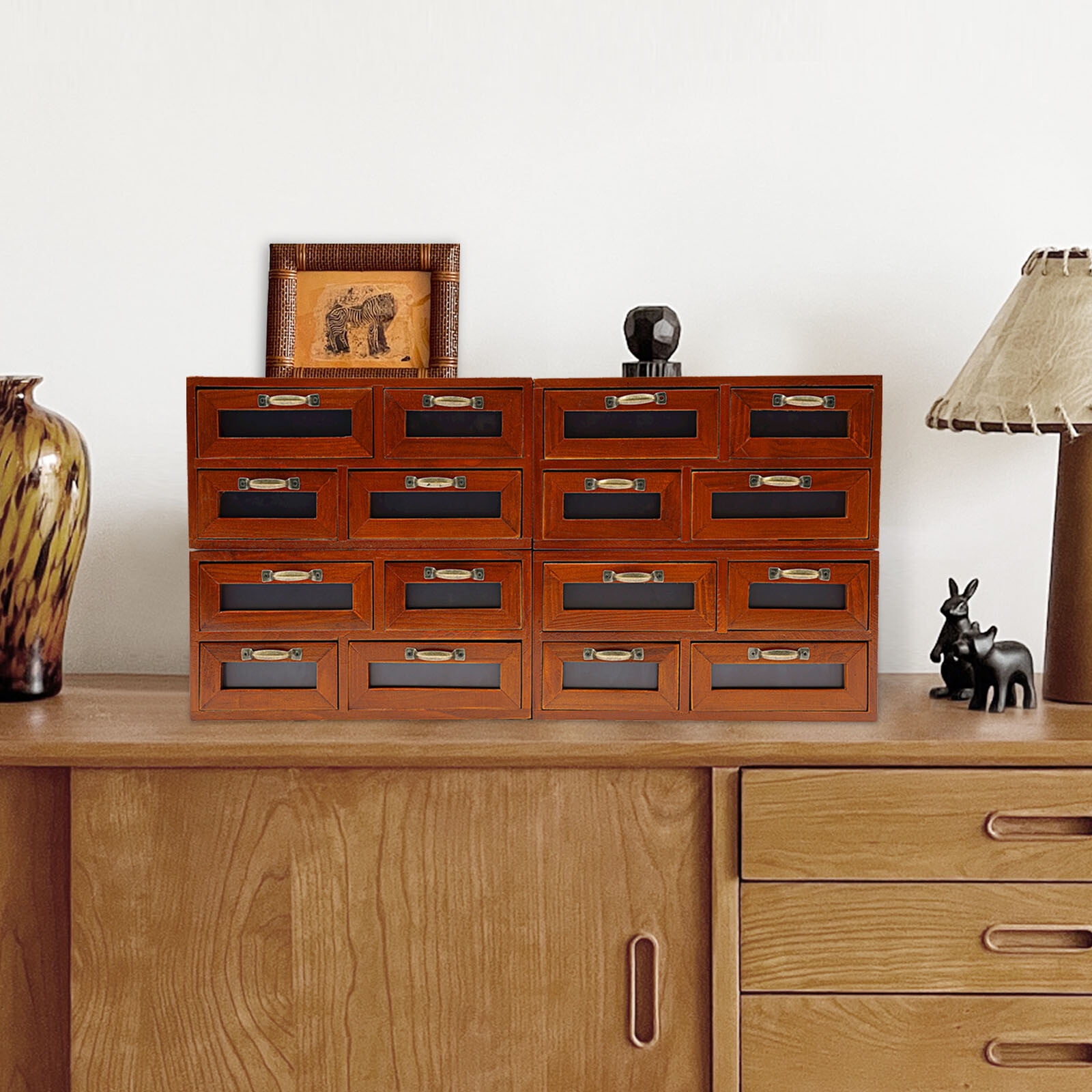 Vintage Small Wooden Desktop Storage Box Drawer Display Shelf Organizer Craft for Bedroom, Living Room