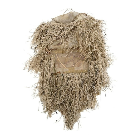 Tactic Camouflage Hood Cap Hat Cover with Rifle Rope for Sniper Grass Jungle Hunting(Khaki)