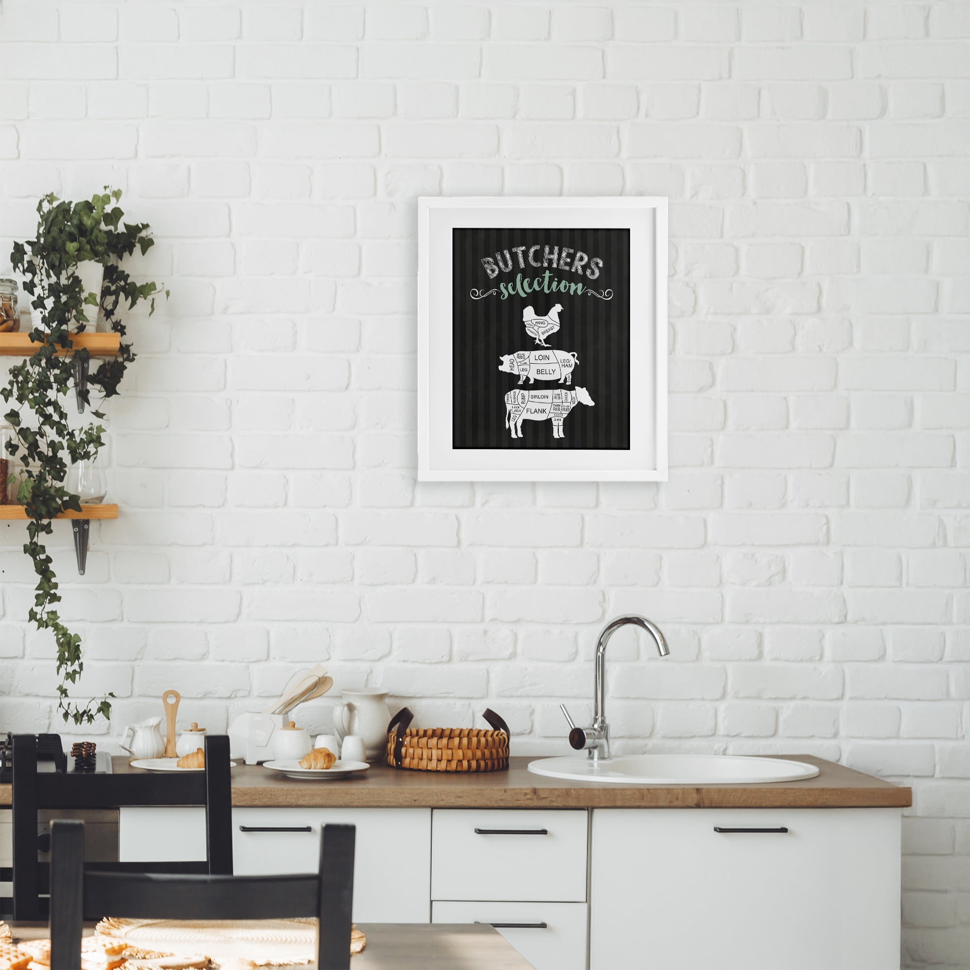 Butchers Selection Animal Sections White Framed Print Under Glass, design by Lettered and Lined