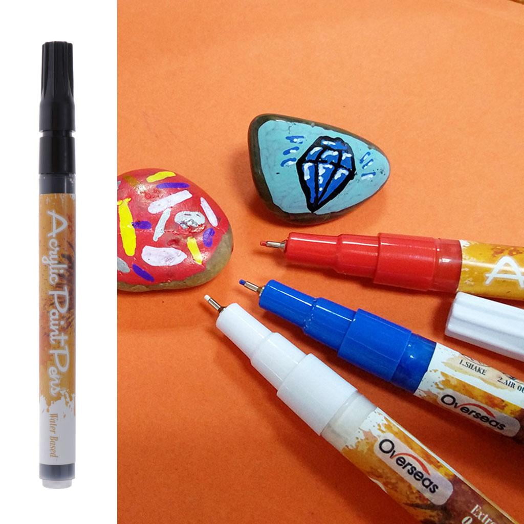 2 Pcs Black Acrylic Pens Acrylic Felt Pen for Canvas, Painting Stones