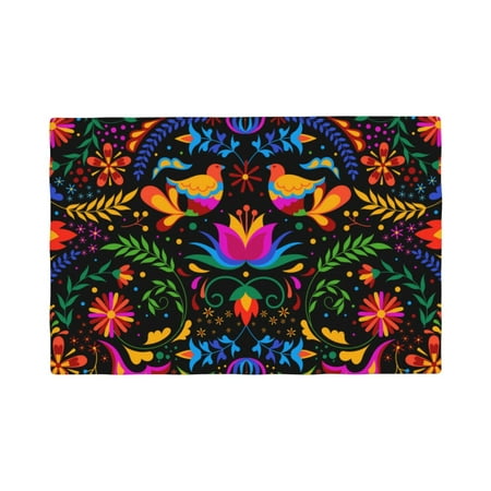 

Table Placemats Set of 4 - Mexican Flower Traditional1 12x18 In Faux Linen Double Heat Resistant Place Mats Cloth Indoor/Outdoor Placemats Washable Table Mats for Dining Kitchen Party