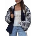 thumbnail image 3 of Women'S Quilted Jacket Cardigan Light-Weight Floral Print Open Front Padded Puffer Jackets Blue S, 3 of 8