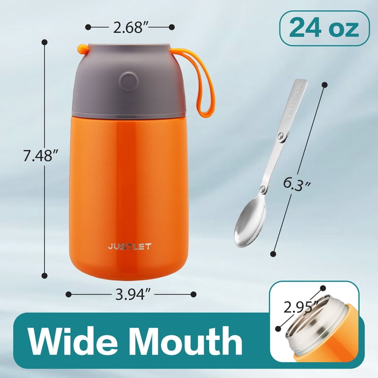 JUSTLET 24 oz Vacuum Insulated Food Jar, Stainless Steel, Folding