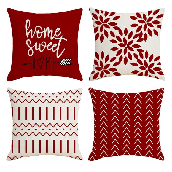 Juego de 4 fundas de almohada YCOLL Christmas de lino rojo, 50 x 50 cm