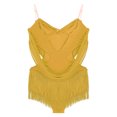 thumbnail image 4 of Alvivi Women's Rhinestone Latin Dance Dress Fringe Leotard Tassel Salsa Waltz Tango Samba Dress Yellow XXL, 4 of 5