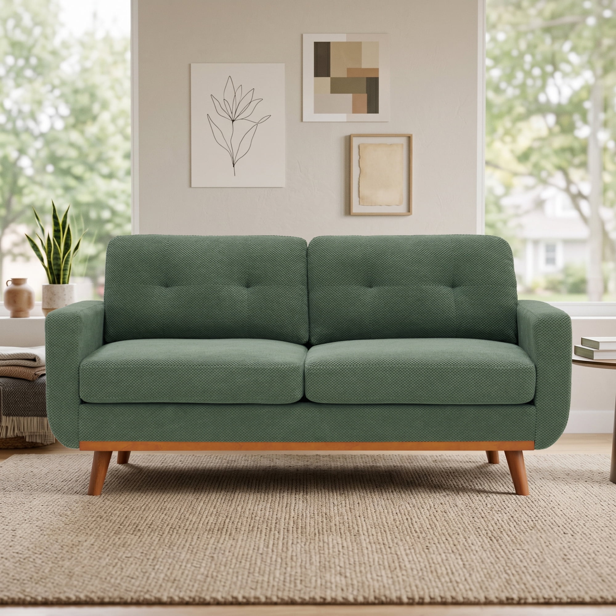 Leumius 65" Modern 2-Seater Sofa Upholstered Loveseat Sofa Couch with olid Wood Legs for Living Room,Apartment,Bedroom,Dark Green
