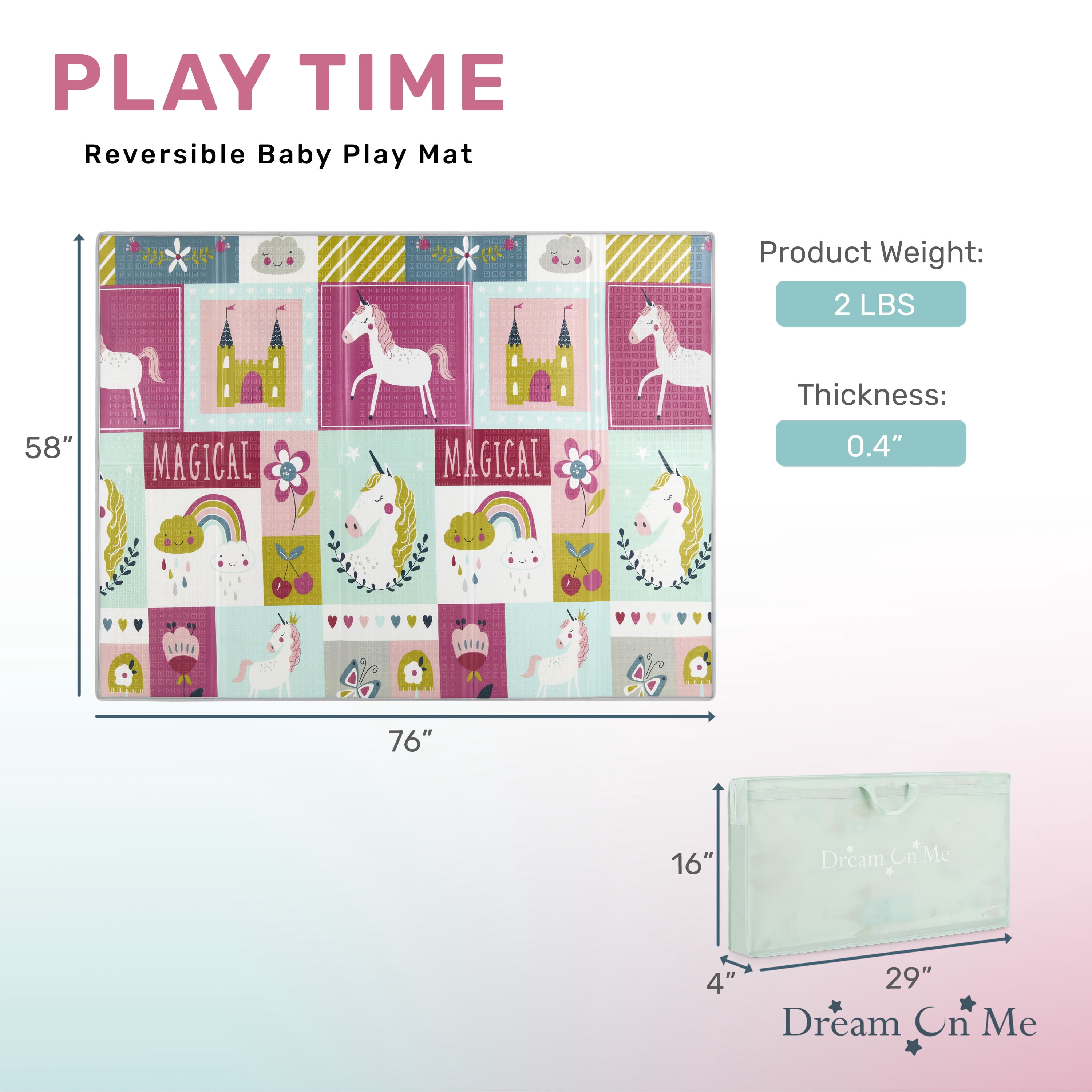 Dream On Me Play Time Reversible Baby Play Mat |Foldable Extra Large Thick Foam Crawling Playmats For Toddlers|Waterproof Portable Playmat For Babies | Yoga/Picnic/Game Mat|Indoor/Outdoor