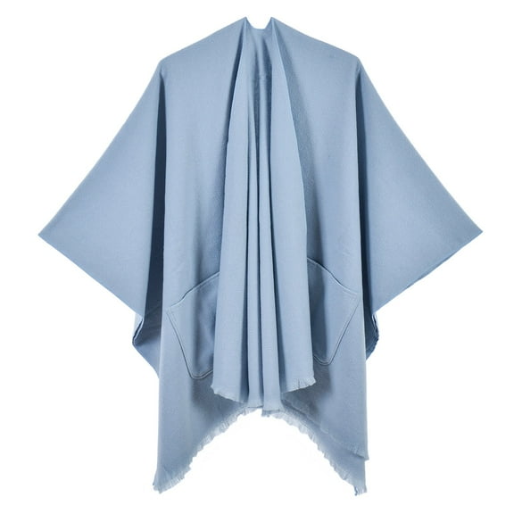 Ediodpoh Womens Warm Shawl Wrap Cape Winter Cardigan Sweater Open Front Poncho for Cold Weather Light Blue