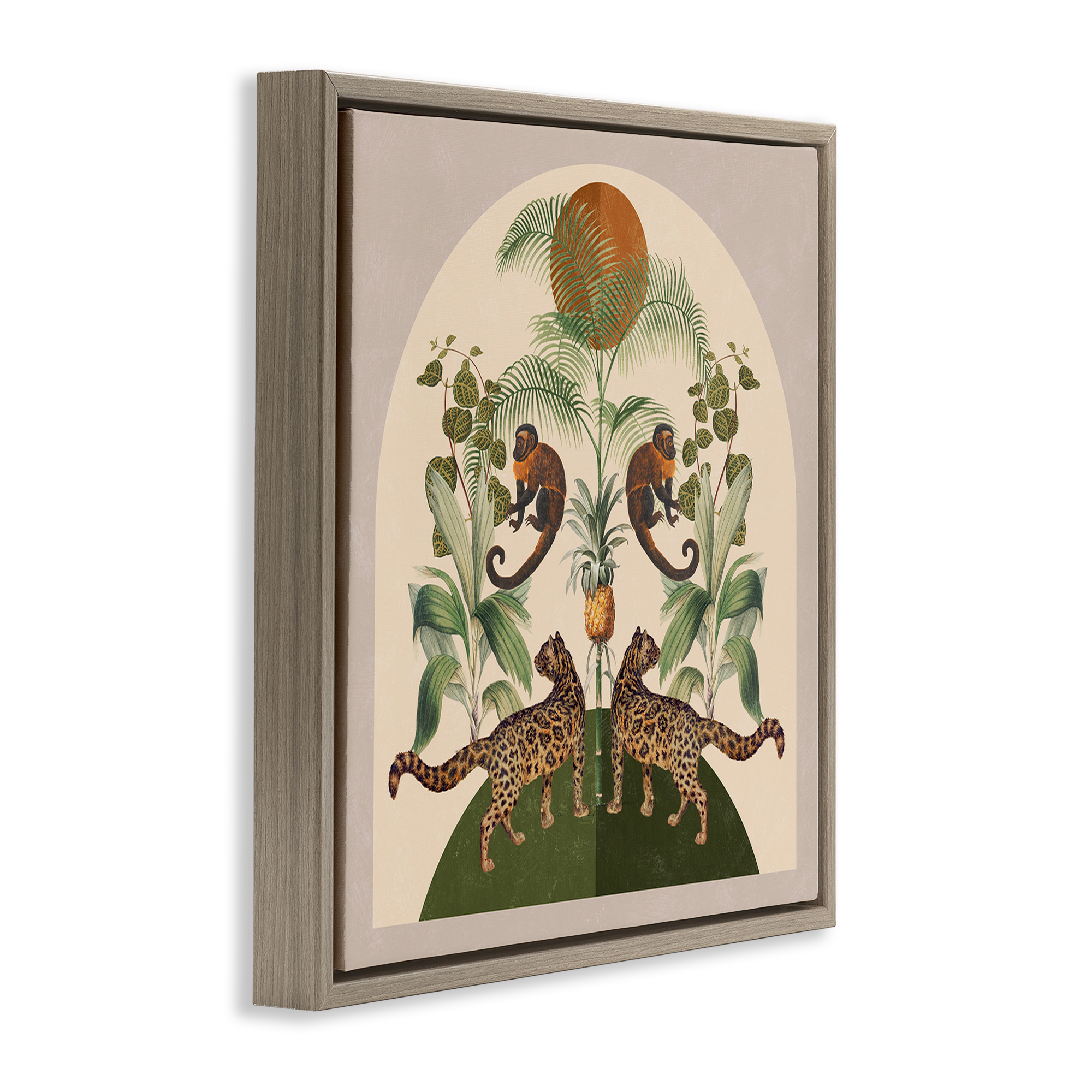 Stupell Industries Boho Jungle Animals Landscape Painting Brown Floater Framed Canvas Art Print Wall Art, 18 x 18