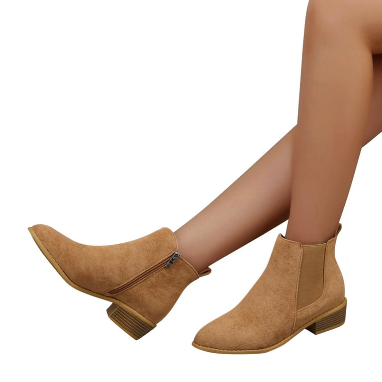 Pimfylm Women s Arch Support Boots Comfy Block Mid Heel Leather