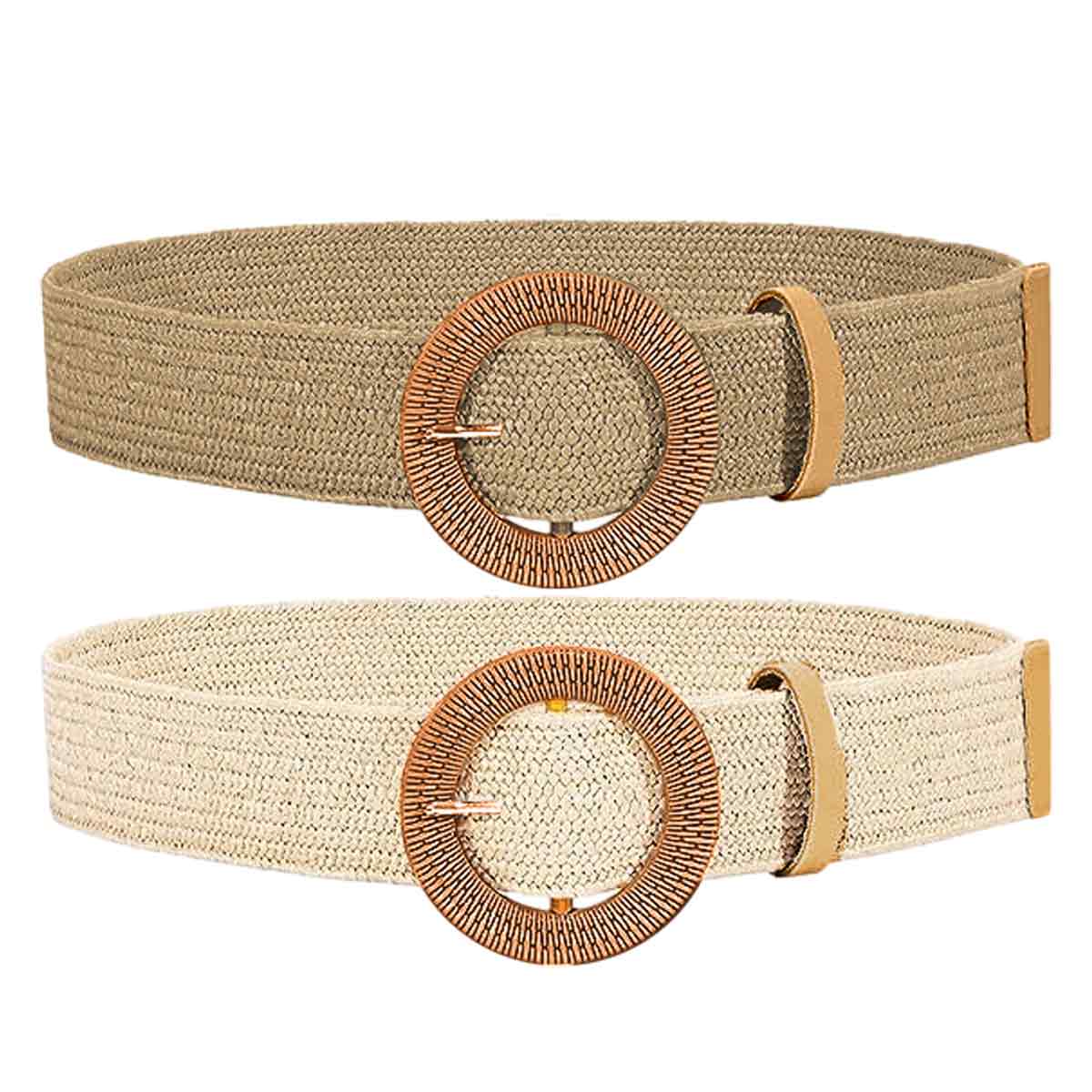 Women Straw Waist Belt，2 Pcs Elastic Waist Band Boho Braided Skinny Dress Belt Women main image 3