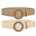 thumbnail image 1 of Cinturón tejido de paja de 2 piezas, cinturón elástico para mujer, cinturón de vestir trenzado bohemio elástico con hebilla de madera, banda delgada para la cintura, 1 of 8