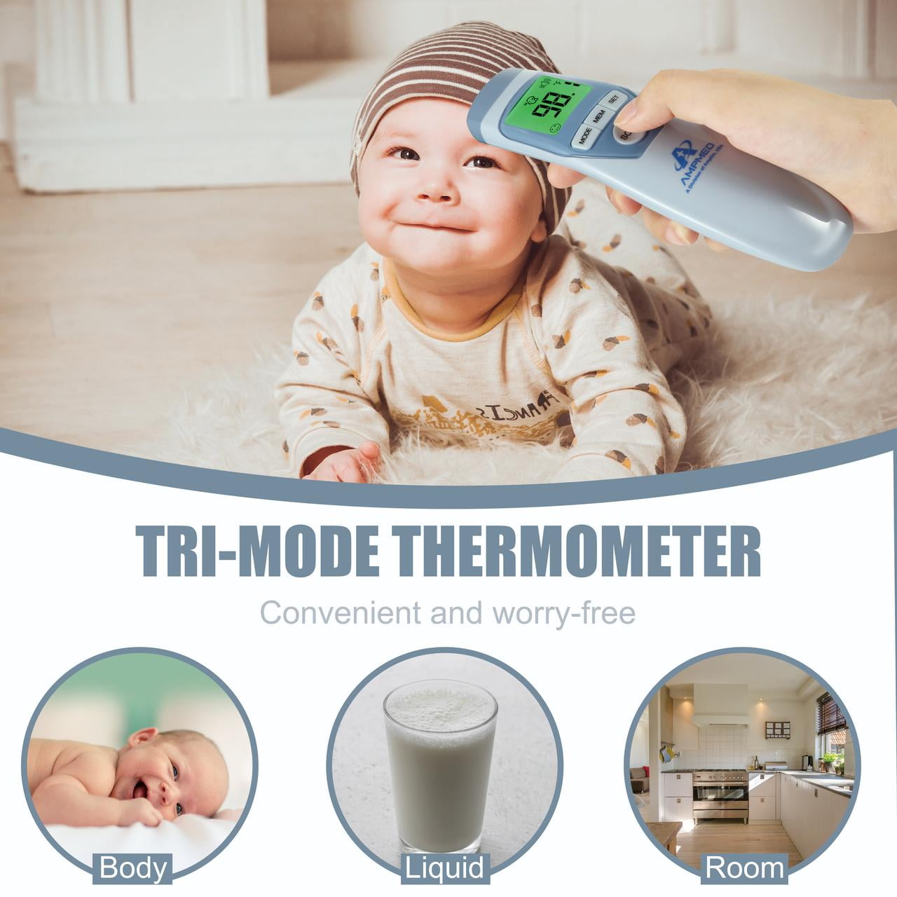 Amplim Digital Thermometer for Adults, Infants, and Kids. No-Touch Forehead Temperature Thermometer, Non-Contact Baby Fever Thermometer, FSA HSA eligible