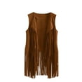 thumbnail image 6 of ASFGIMUJ Sweatshirt Cardigan For Women 4Pc Sets Autumn Winter Ethnic Sleeveless Tassels Fringed Vest Cardigan Vest Headband Glasses Earrings Khaki XXXL, 6 of 6