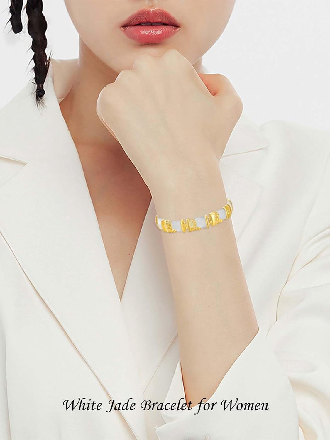 JKR Jade Bracelet for Women Plated Sterling Silver Jade Fortune Bangle Bracelet Fine Jewelry Birthday Gifts for Mom Grandma Wife