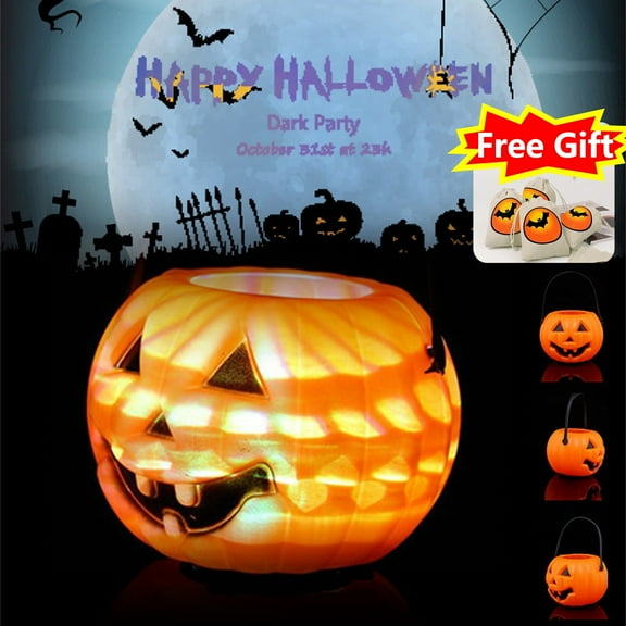 Djunllk Halloween Plastic Pumpkin Bucket with Light, Trick or Treat Bucket Snack Pails Halloween Candy Basket for Party Favors, Halloween Decorations Party Supplies, 3.9" Diameter