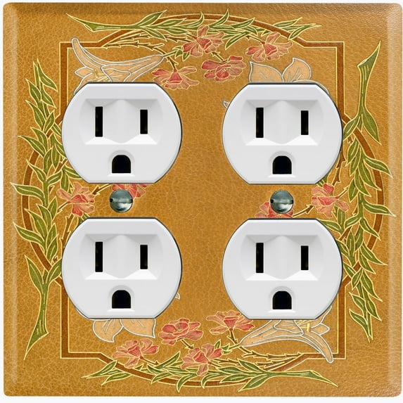 Metal Light Switch Plate Cover Elegant Antique Floral Tile Frame Brown FLW078
