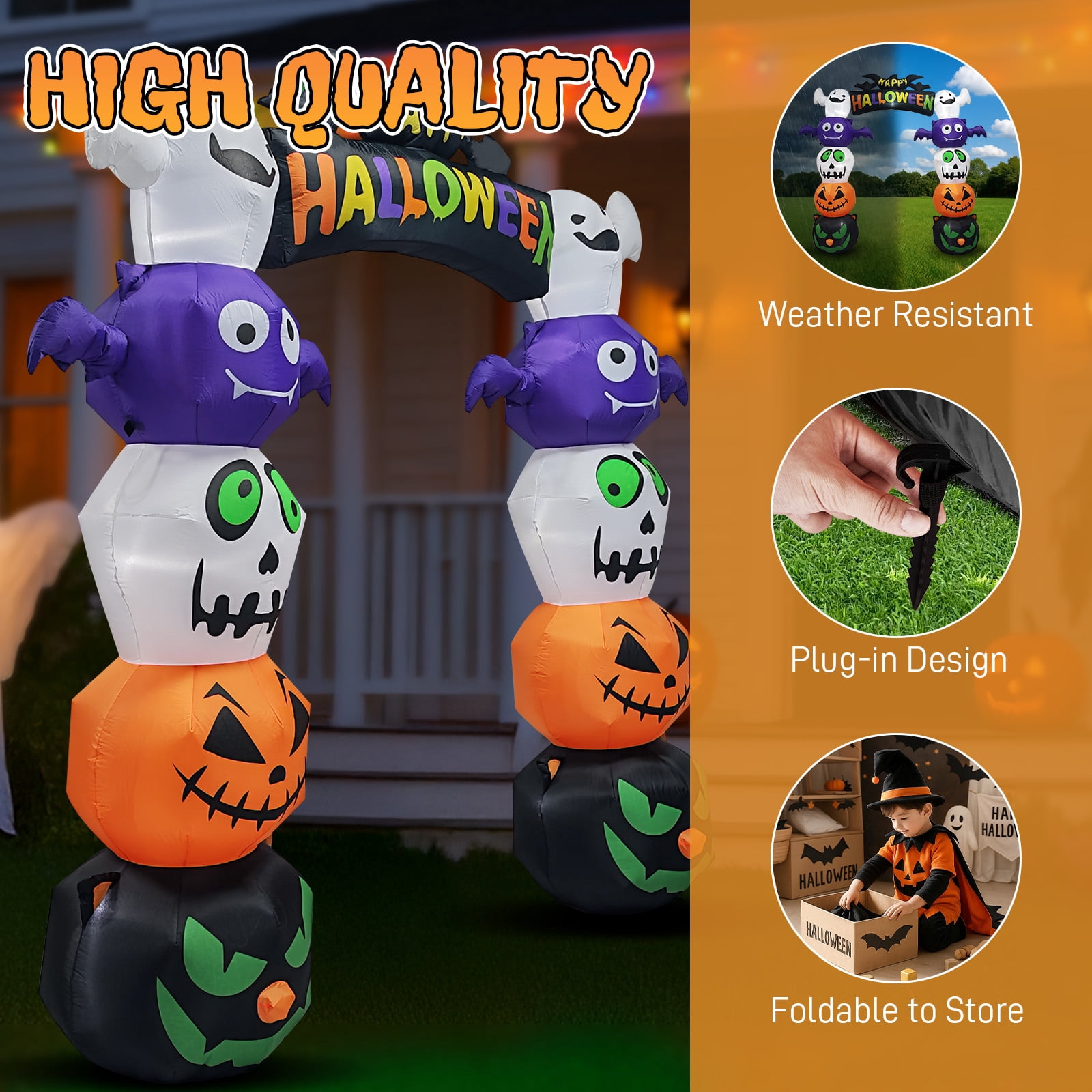 8.2FT Halloween Inflatable Pumpkin Archway with 7 LED Lights for Yard Display