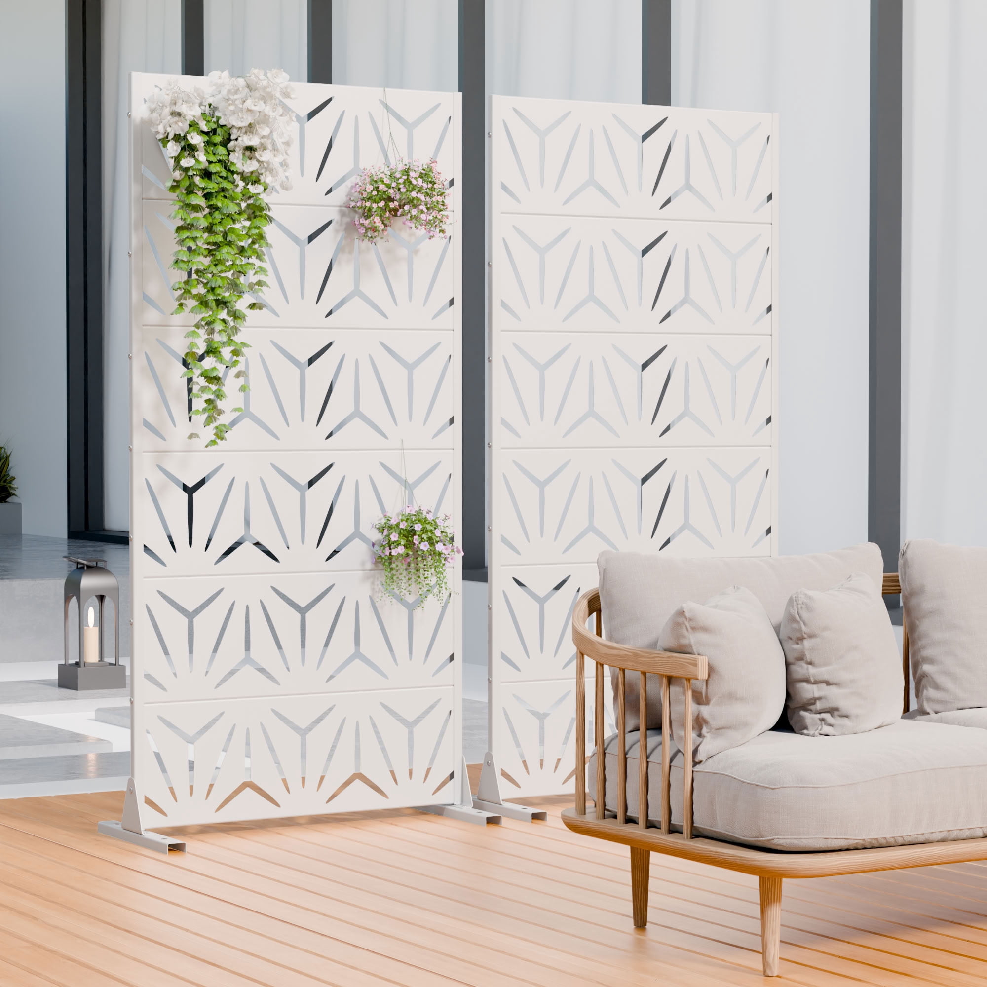 MAYEERTY 6 Panels Metal Outdoor Privacy Screen Panel Garden Divider Patio Backyard Decorative Privacy Fence 2Pcs, 72×35.4×15.7in