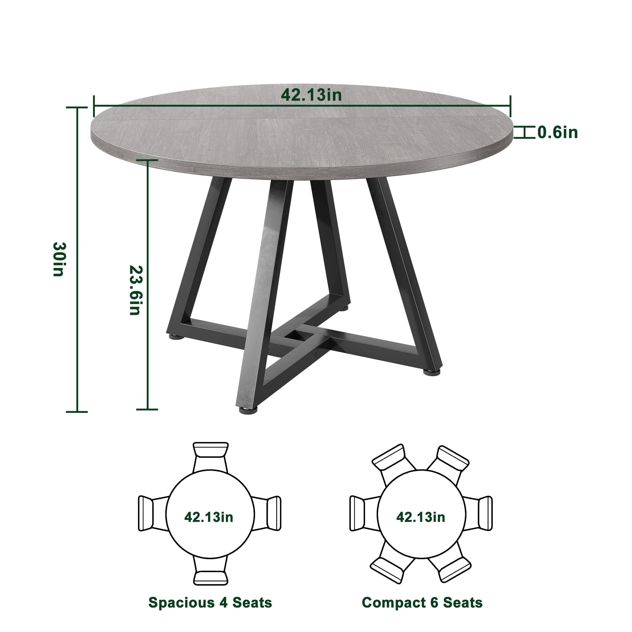 Anyact 42in Round Dining Table for 4, Kitchen Dining Room Circle Dinner Pedestal Table,Kitcen Table Sturdy Wood Kitchen & Dining Room Furniture, Gray(Only table)