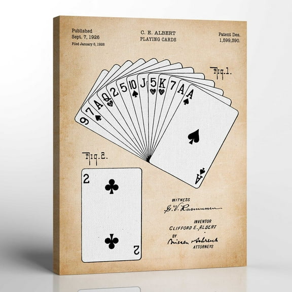 Poker Room Decor, Patent Playing Cards Canvas Prints, Ready To Hang for Living Room Home Wall Art, C2320-16x20