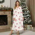 thumbnail image 4 of Tutolipy Bow Printed Nightgowns for Women V Neck Sleepwear Full Length Nightshirts Long Sleeve Loungewear for Home, XL, 4 of 7