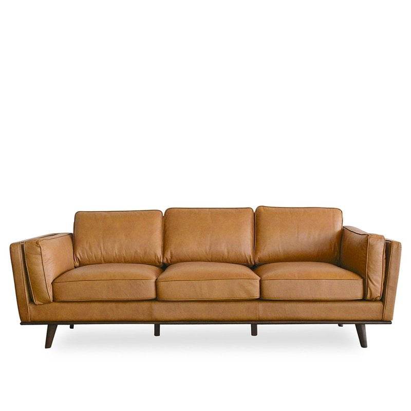 Mid Century Modern Brooklyn Cognac Tan, Modern Tan Leather Sofa