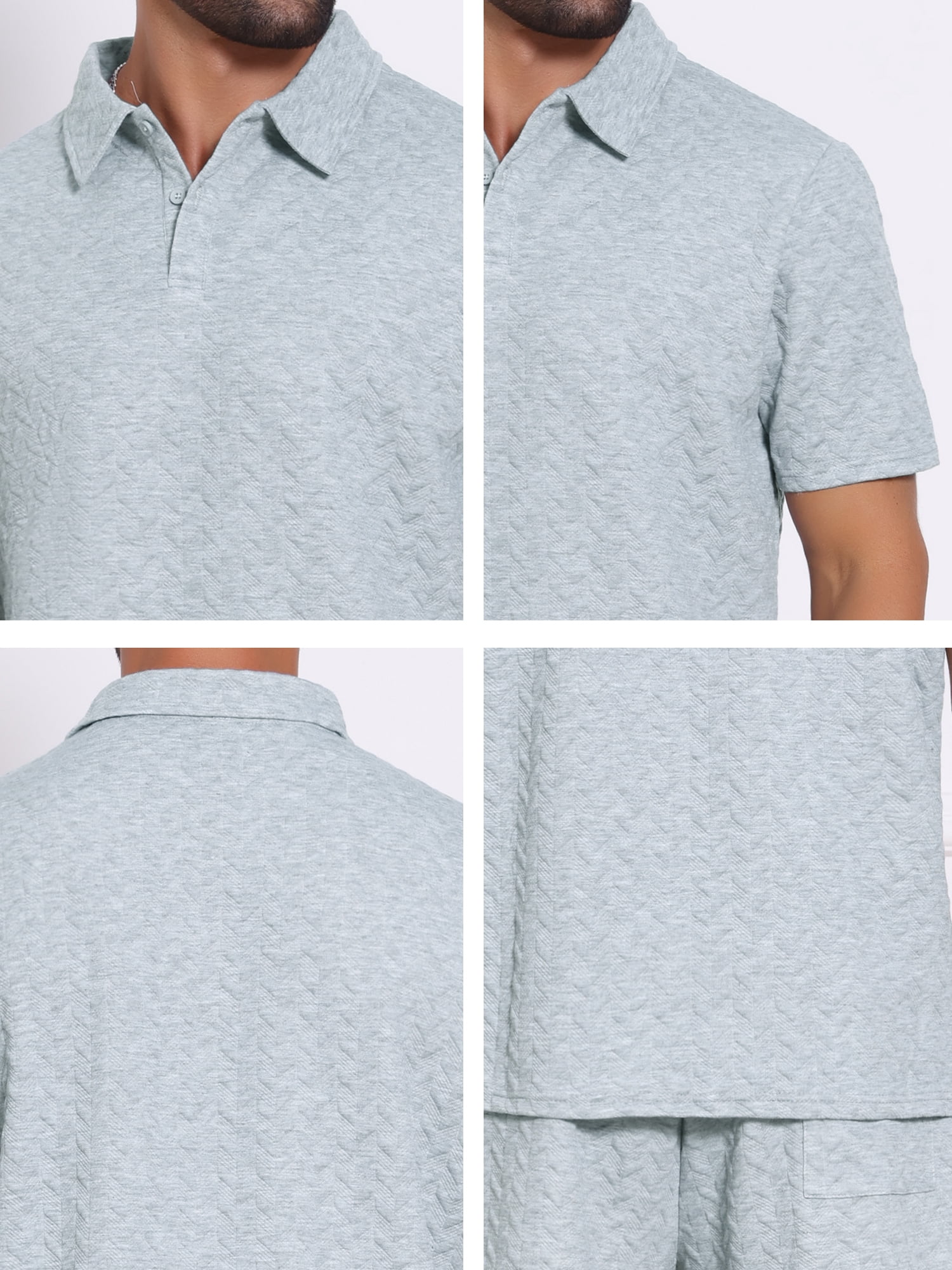 DARING DIVA Men's 2 Pieces Jacquard Polo Shirt & Drawstring Shorts Outfits XL Gray