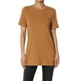thumbnail image 1 of TheMoogan Women's Basic Cotton Span Crew Neck Relxed Slim Fit Tee Tunic Length T-Shirt, 1 of 7