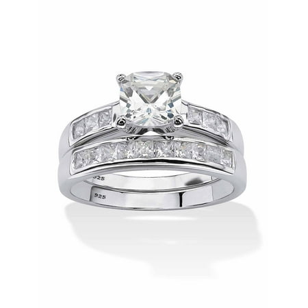 PalmBeach Jewelry 2 Piece Cushion Cut Cubic Zirconia Bridal Set 1.94 TCW in 18K Gold or Platinum Plated Sterling Silver