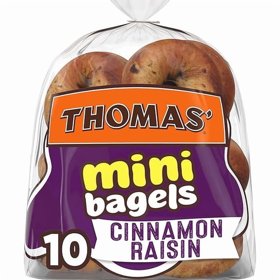 Pack of 1 Thomas' Cinnamon Raisin Mini Bagels, 10 Pre Sliced Mini Bagels with No High Fructose Corn Syrup, 15 Oz Bag