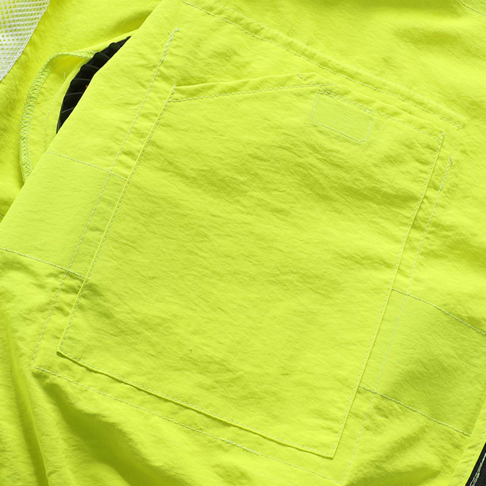SZJXBUY Mens Reflective Running Vest High Visibility Multi Pocketsing Safety Vests Air Conditioned Wearable Fan Multi Pockets Construction Jackets Yellow,S