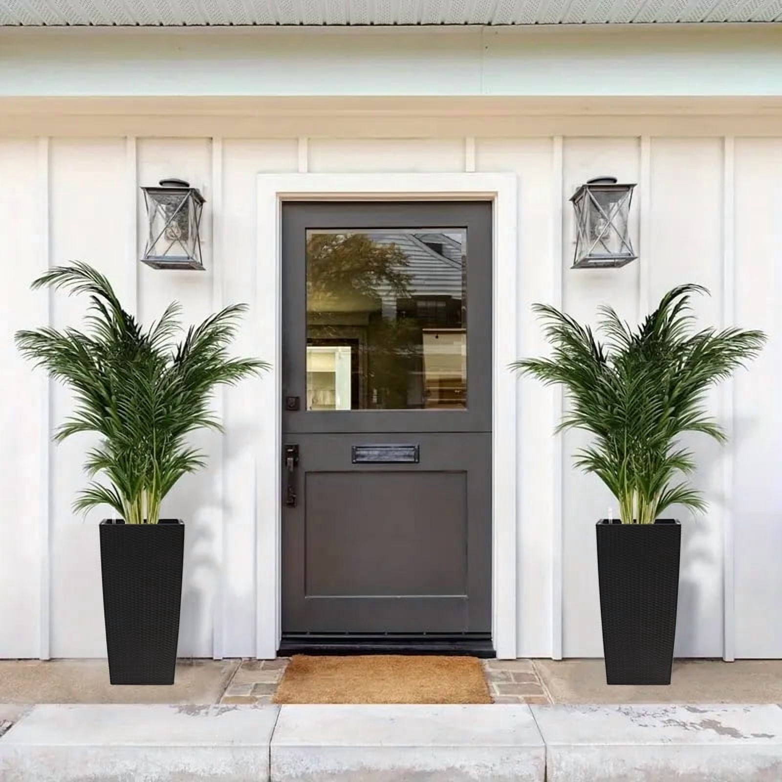 30" Large Tall Planters for Indoor Outdoor,Modern Planter Pots with Self-Watering Drainage Holes&Inner Trays for Garden,Patio,Porch,Backyard,Set of 1,Black