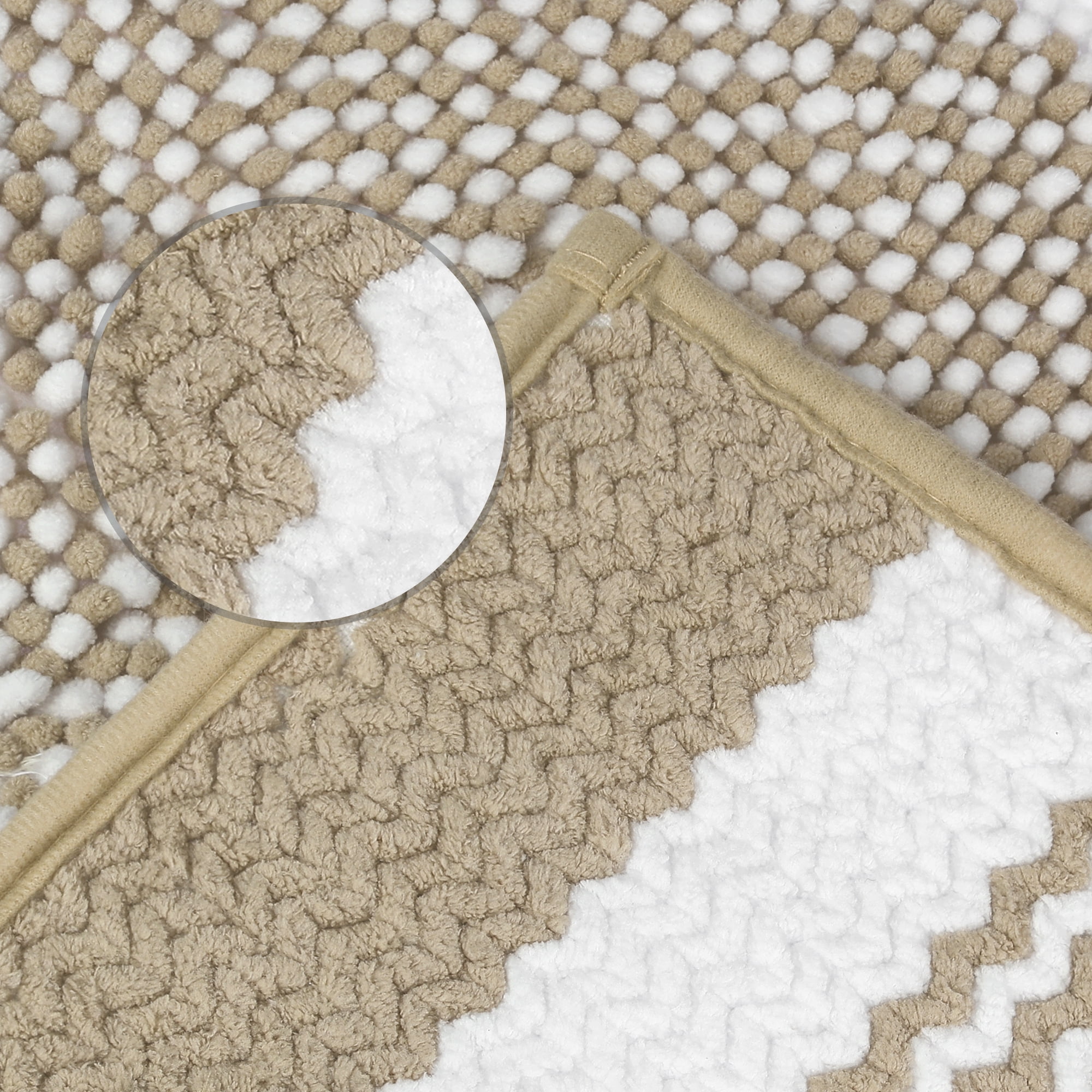 Unique Bargains Chenille Striped Bathroom Rug Mat Non-Slip Soft Plush Shaggy Bath Carpet Khaki 16" x 24"