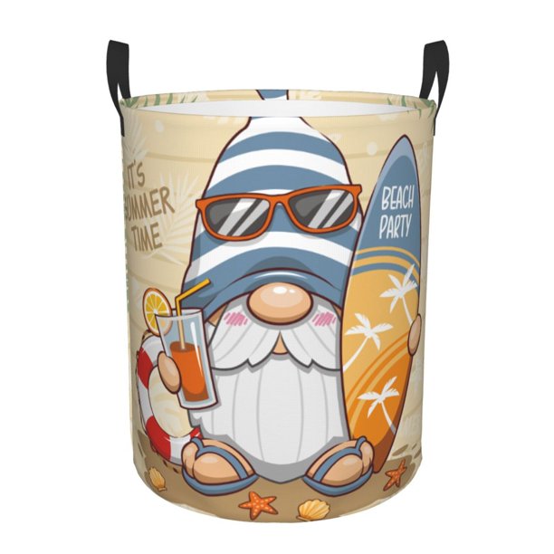 Fotbe Hello Summer Cute Gnome Cesto de Ropa con Asas, Cesto Impermeable de Gran Capacidad, Bolsa de Lavado para Dormitorio, Cesto de Ropa con Ruedas y Asas-Medium
